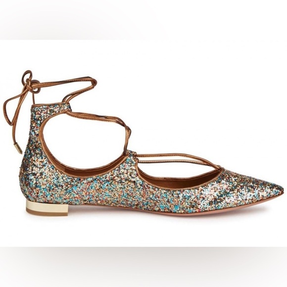 AQUAZZURA Firenze Christy Glittered Leather Flats, size 37 (6 US) - Picture 3 of 9